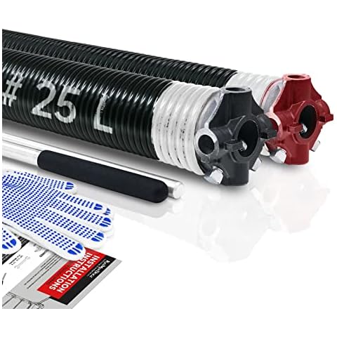 KaiMinDogz Pair of 2" Garage Door Torsion Springs Set with Non-Slip Winding Bar & Gloves,High Precision Electrophoresis Black Coated, for Replacement & Installation, MIN 16,000 Cycles (0.218x2''x25'') Cover