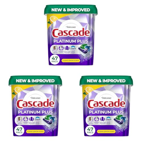 Image of Cascade Platinum Plus Dishwasher Pods, Dishwasher Detergent, Dish Detergent Soap, Lemon, 47 Count (Pack of 3)