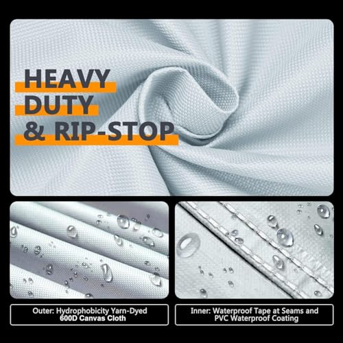 Pool Table Cover 7ft,Heavy Duty 600D Canvas Cloth,7 Foot Billiards Table Covers,Waterproof Tear-Resistant Scratch-Proof,Indoor Outdoor Protection Accessories,92Lx52Wx8H Inch-Light Grey - Image 4