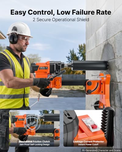Image of VEVOR Diamond Core Drilling Machine Dry and Wet 0.8 inch-12 inch Drilling Capacity | 5-inch Wet Drill Bit, Tiltable Stand & Wheeled Base, 3200W 2-Speed 800RPM /430RPM, UNC1 1 /4-7 Thread for Concrete Brick Stone