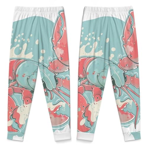 Cute Lobster Cartoon BlueChildren's Pajama Set Round Neck Long Sleeve Top + Pants Two-piece Set160CM4