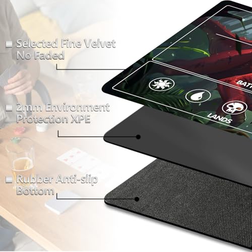 Image of for MTG Playmat with Card Storage Bag,Non-Slip Rubber Base & Smooth Surface 24x14in,Beginner-Friendly Magic Mat for Commander Deck,Red Dinosaur
