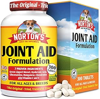 NORTON'S Dog Joint Care Supplements | 300 Tablets | With Green Lipped Mussel, Glucosamine & Chondroitin, Hyaluronic Acid, Manganese and Vitamins for dog joint care. Aids stiff joints.