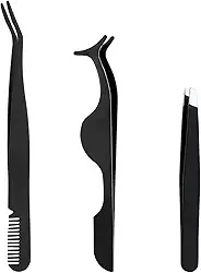 3 pinças de cílios, 3 estilos de pinças de sobrancelha de aço inoxidável para aplicar extensão de cílios multifuncional ferramenta aplicadora de cílios para maquiagem de cílios postiços (preto)