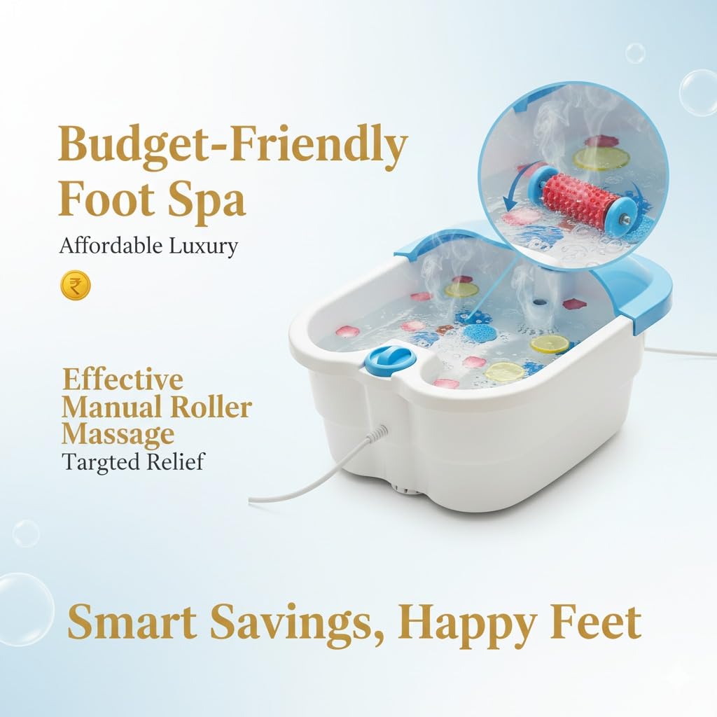 JSB HF36 Foot Spa Massager Machine Pedicure Tub for Home with Water Heating Temperature Control Shower Bath for Feet Care, Pain Relief and Relaxation (Corded Electric) (White-Blue) 4