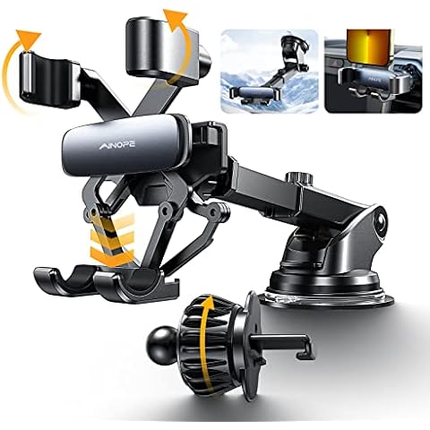 AINOPE Car Phone Holder 2022 Upgrade 3-1 Gravity Mobile Phone Holder for Car Dashboard Windshield Air Vent Phone Holder Mount for Cars With Newer Hook & Dash Cup Compatible with 4-7in Smartphone Cover