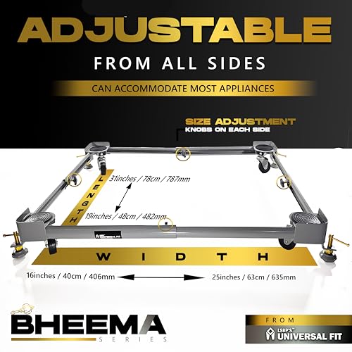 Image of Bheema Series 100% Metal + 180kg Load Capacity Universal Heavy Duty Adjustable Wheel Stand for Washing Machine 6.5kg 6kg 7kg 7.5kg 8kg 9kg 10kg Fully Automatic Front & top Load Trolley - Grey Color
