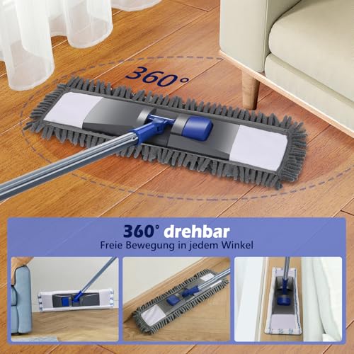 Masthome Wischmopp,Bodenwischer Set mit 4 Wischpads,Chenille Wischmopp mit 128cm Griff,Mikrofaser...