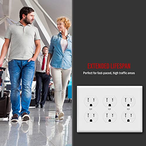 Enerlites Duplex Receptacle Outlet Wall Plate, Size 3-Gang 4.50" X 6.38", Polycarbonate Thermoplastic, 8823-W, White #TOP5