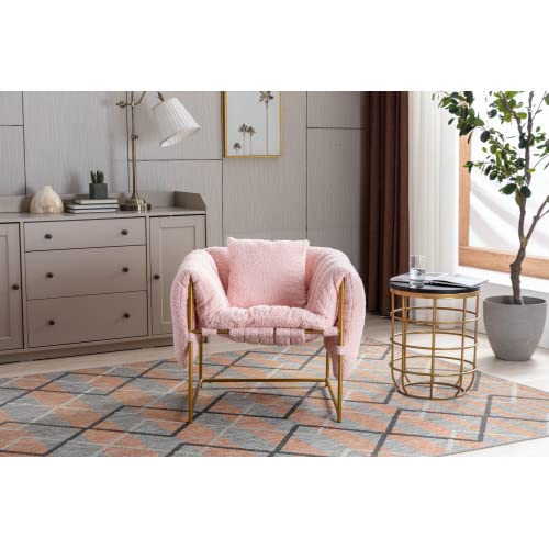 Teddy Fabric Accent Chair,Upholstered Living Room Chair With Metal Frame,Hanging Chair With Padded Seat Cushion & Backrest,Vanity Chair Lounge Arm Chair For Living Room Bedroom Office #TOP8