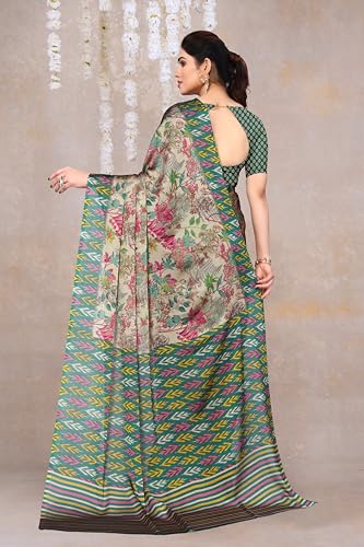 Image of MIRCHI FASHION Saree for Woman Chiffon Floral Printed | Breathable Lightweight Summer Sari for Office and Home Use with Blouse Piece (Available in 20 Colors)