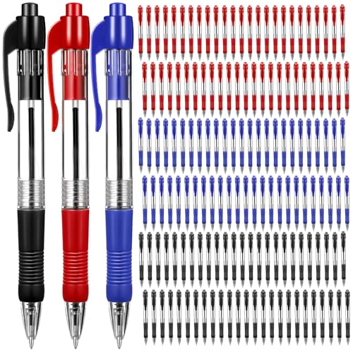 Image of Fainne 200 Pack Retractable Ballpoint Pen 1.0 mm Medium Point Refillable Smooth Click Writing Pens With Grip for Work Journal Writing Office School Supplies(Black, Blue, Red Ink)