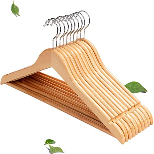 10 Pièces Cintres Antidérapants, Cintres en Bois Massif, Cintres Gain de Place, Naturel Cintres, avec Encoches Antiglisse, Crochet Pivotant à 360°, pour Costumes, Chemises, Manteaux Cover