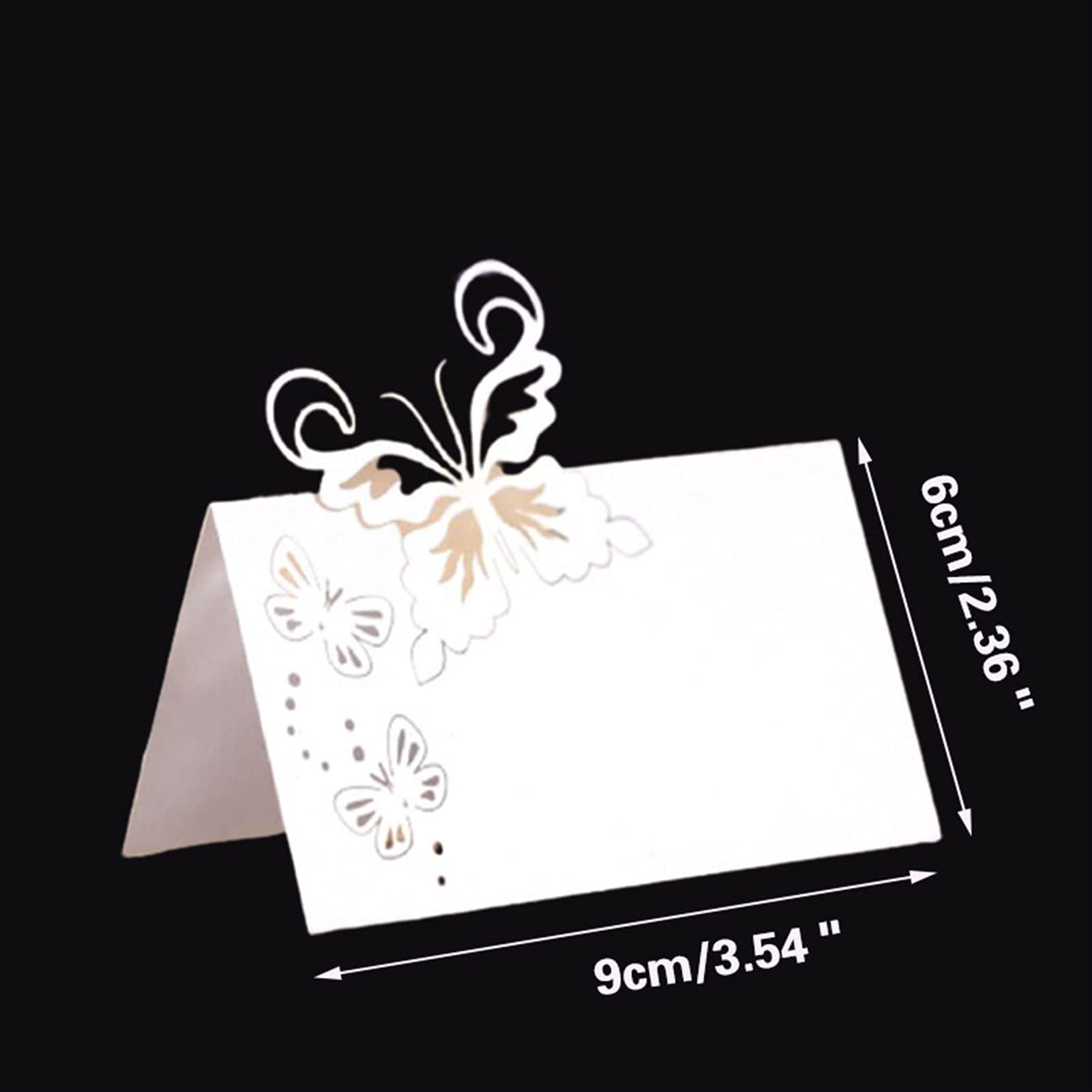 Tarjeta de felicitación 50pcs Butterfly Table Nombre de la tabla Tarjetas Corte con láser Configuración de encaje Nombre del mensaje Tarjeta de mensaje Asiento de la boda Fiesta de cumpleaños Favor de