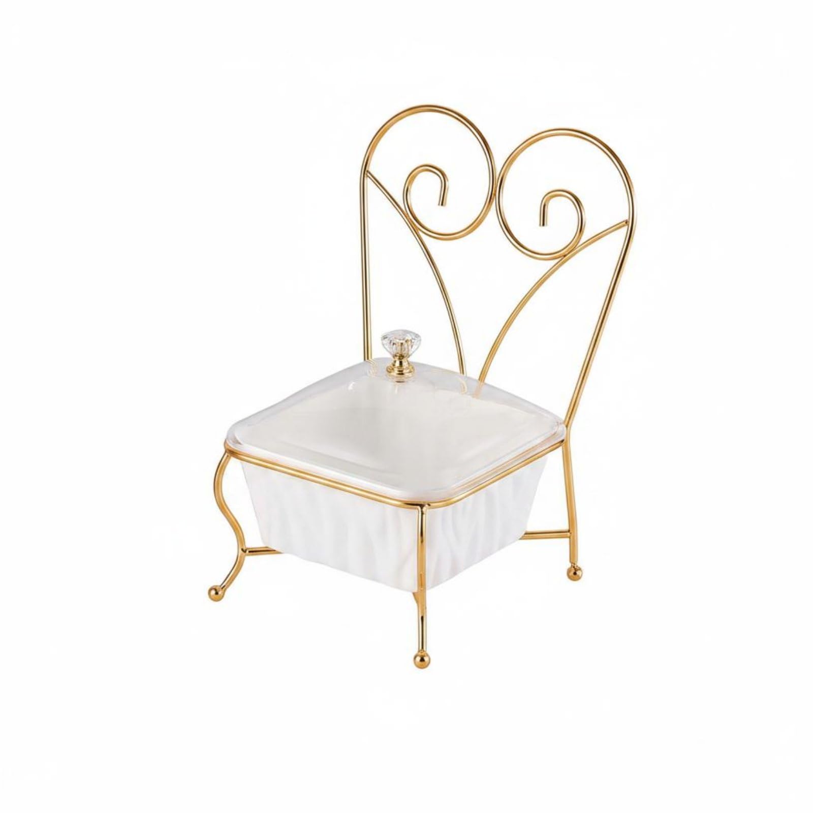 Clear Domed Lid Decorative Snack Stand Gold-Tone Dry Fruit Box Knob Handle Candy Storage Box Curved Design, Square-image-48