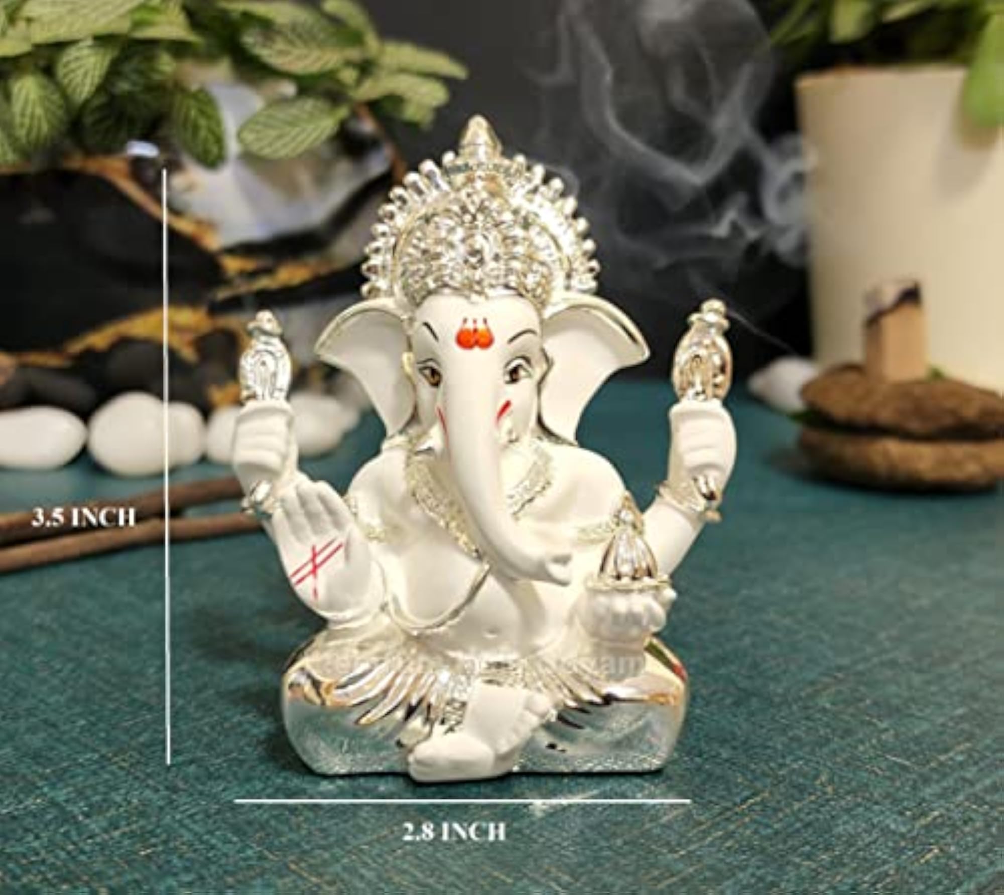 Divine Ganesha White Idol with Silver Plated Finish