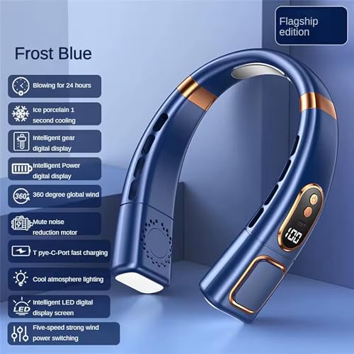 Image of REXERA Portable Bladeless Rechargeable ๐๐๐๐ค ๐
๐๐ง with ๐๐๐ ๐๐ข๐ ๐ก๐ญ Upgrade 360 Airflow Super Quiet 9000mAh USB Neck Fan, Hands-Free Wearable Cooling New ๐ ๐๐ข๐ ๐ก ๐๐ฉ๐๐๐ Fan (Blue)