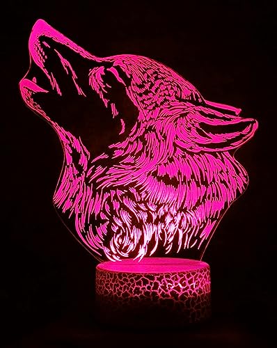 Lámpara de ilusión nocturna 3D de lobo multicolor USB miniatura 2