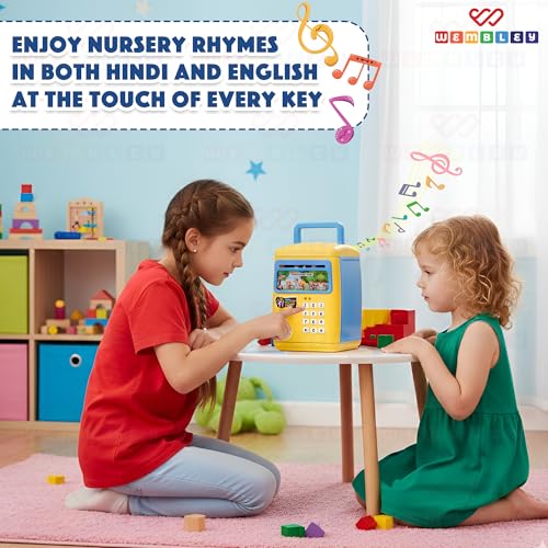 Image of Wembley Finger Print Sensor ATM Piggy Bank for Kids Girl Boys Gullak for Money Bank with Password & Music Auto Scroll Money Saving Box with Coin Cash Slot Gifts for Kids - Blue