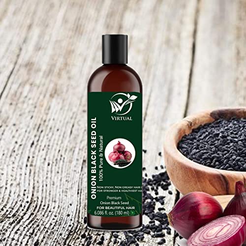 Image of VIRTUAL Pure Essential Oil For Stronger Hair, Body Skin Care, Moisturizing Dry Skin, Eyelash and Nails Cold Pressed Oil With No Mineral & Silicones (180 ML Pack of 2, Onion Black Seed Oil)