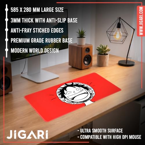 Image of Anime Theme Printed XL Extended Stich Edge Mousead | Smooth Surface Gaming Mousepad with Anti-Slip Rubber Base | 3mm Thick - 11 x 23 Inch (Happy Luffy (P106))