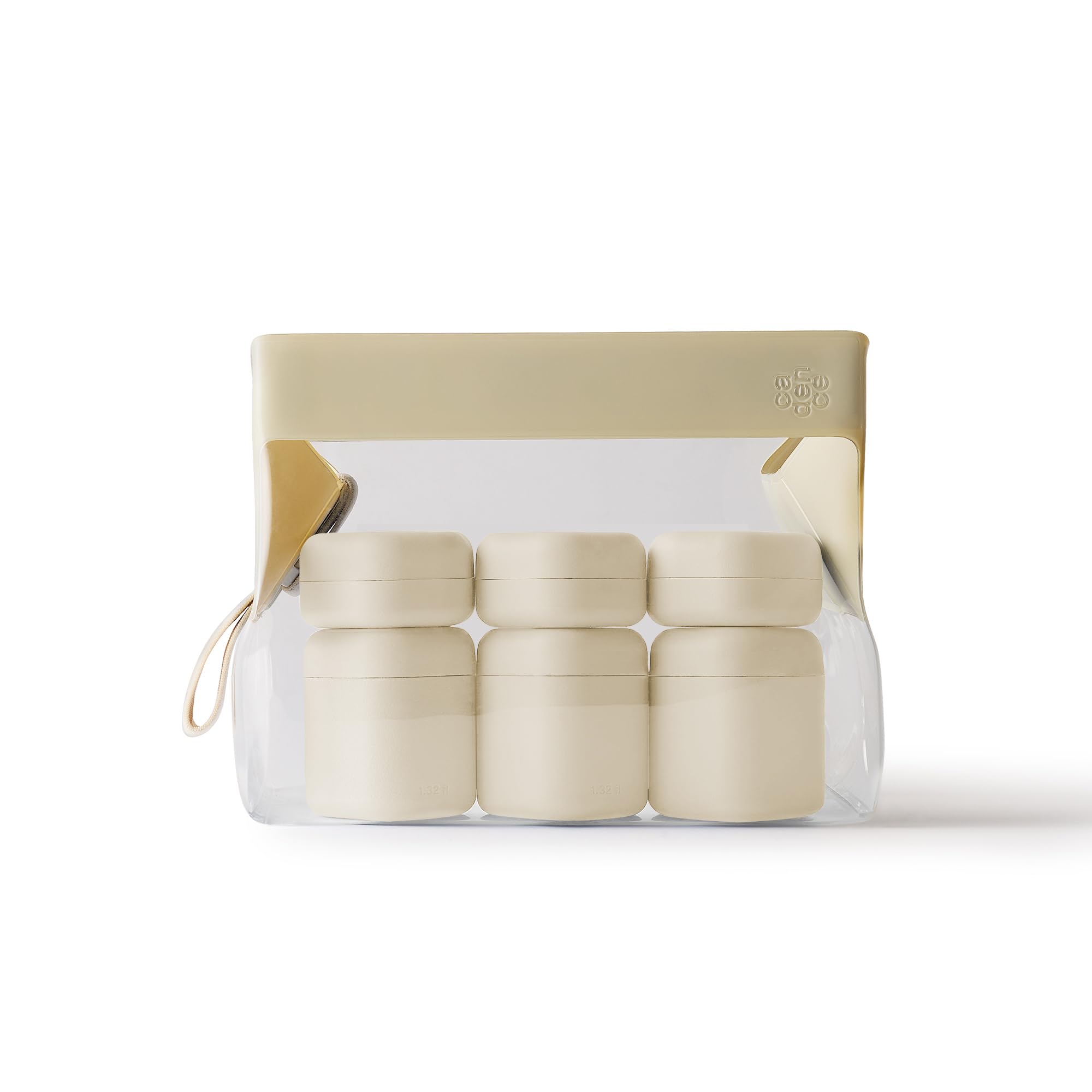 Cadence Parcel – Clear Toiletry Bag with 3 Medium & 3 Small Refillable Capsules, 1qt TSA Approved, Leak Proof Modular Travel Bag, Clear Makeup Bag