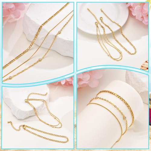 Image of MPRAINBOW Waterproof Gold Anklets for Women - 14k Gold Plated Ankle Bracelets,Summer Beach Surf Foot Chain Multilayered Stacked Bracelet Anklet Set,Layered Trendy Jewelry for Girlfriend