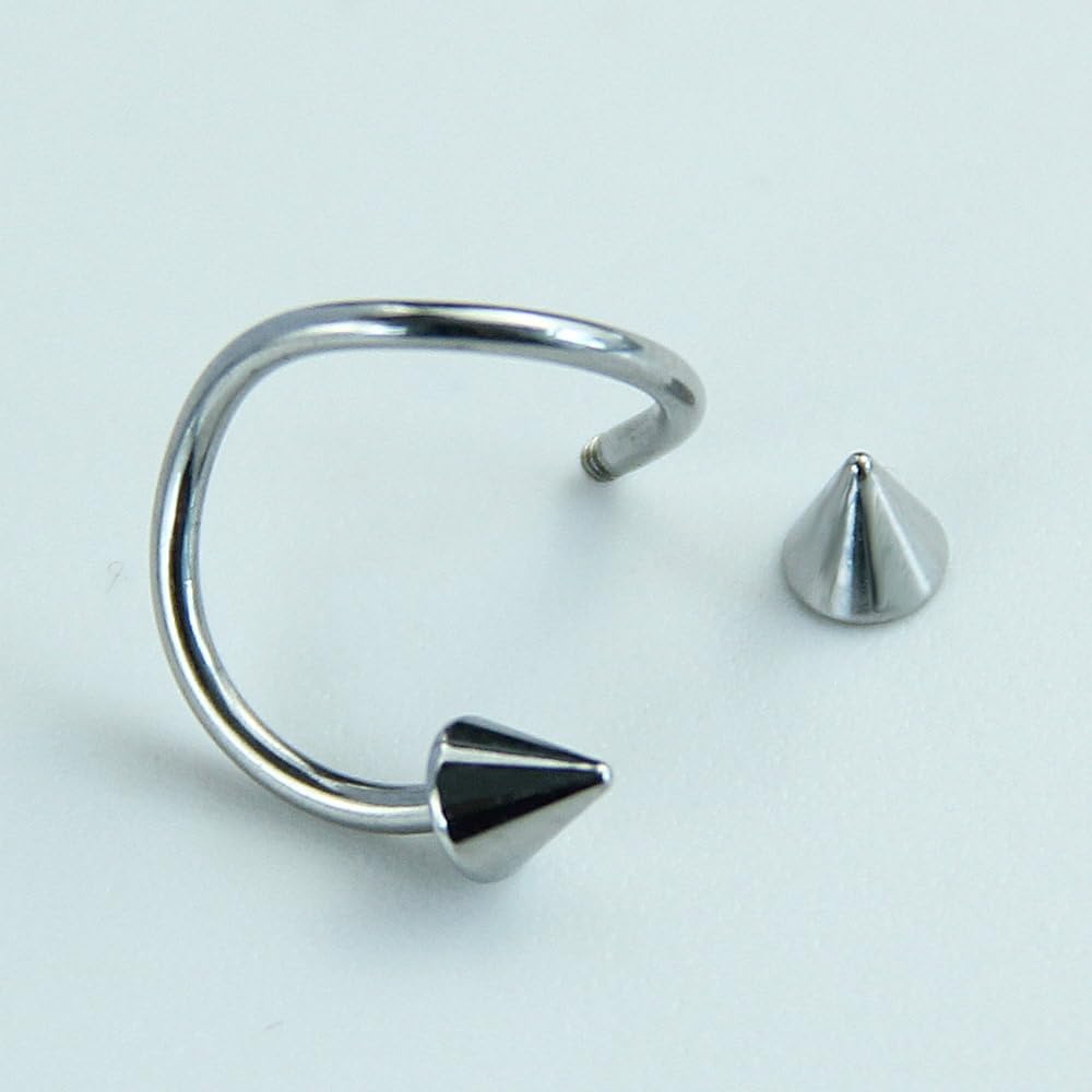 4PCS Nose Rings 16G Spiral Lip Rings Punk Spike Lower Labret Studs Cartilage Tragus Helix Piercing Jewelry Spike Stud Earrings Stainless Steel Angel Fangs Piercing Jewelry for Men and Women - Image 3