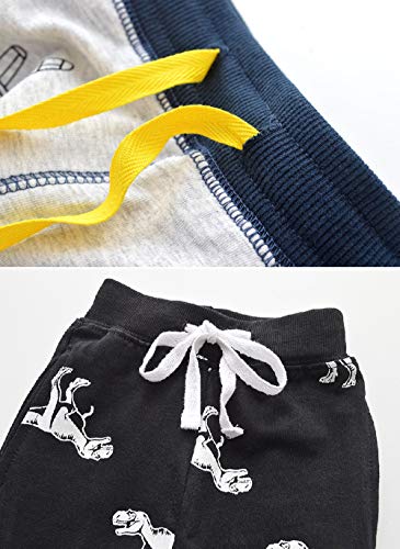 Image of HUAER& Baby Boy's Jogger Pants Dinosaur Car Animal Print Drawstring Elastic Sweatpants (1-Pack 2-Pack)