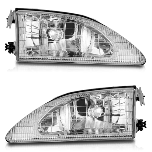 WEELMOTO Halogen Headlights for 1994-1998 Ford Mustang (w/Cobra) Headlight Assembly Pair Replacement for 1994 1995 1996 1997 1998 Driver and Passenger Side Chrome Housing