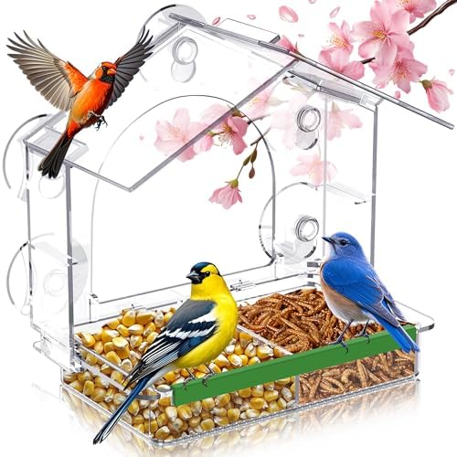 Window Bird Feeder with 5 Extra Strong Suction Cups, Clear Birdfe...