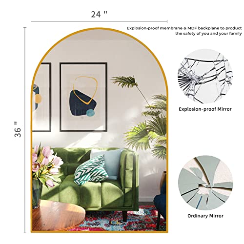 Faruifett Arched Wall Mirror, 24X36 Gold Modern Wall Mounted Mirror, Aluminum Alloy Frame Decorative Mirrors For Bedroom Living Room Entryway #TOP2