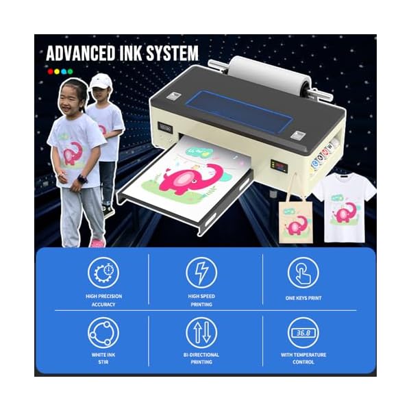 HUGEROCK DTF Printer with Roll Feeder A3 L1800 DTF Transfer Printer Machine Built-in White Ink Circulation System for t-Shirt, Sweater, hat, Jeans, Pure Cotton, etc (Printer, Oven) - Image 4
