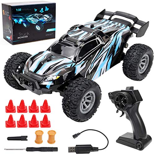 ELVASEN Remote Control Car Rechargeable RC Car, Mini High Speed Remote Race Cars,4WD Remote Control Car for Boys 5-10, 2.4 GHZ 1:32 Scale Racing Car, 11PCS Roadblock Tools,Electric Race Stunt Car