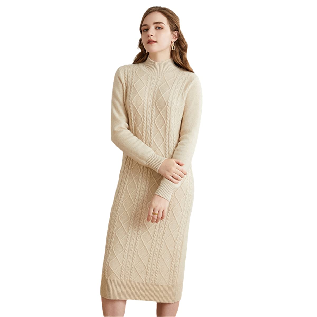 Zadaos Womens Half Turtleneck Mid-Length Cashmere Sweater Over-The-Knee Package Hip Solid Color GN Fleece L
