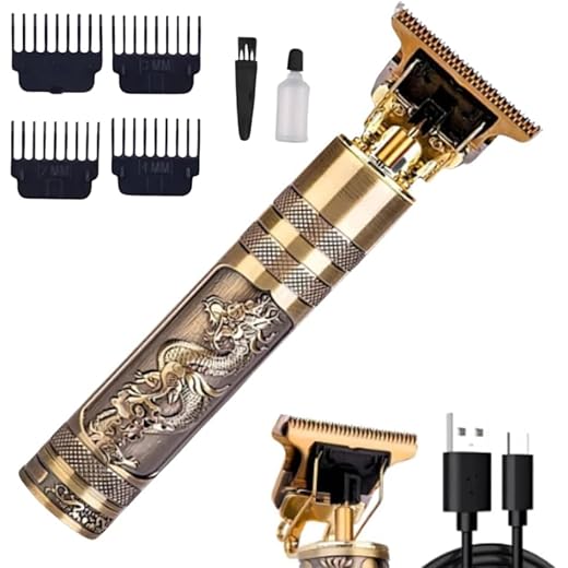 Máquina de Barbear e Cortar Cabelo Profissional Sem Fio Recarregável Lâminas de Aço Inoxidável Design Dragão Aparador Multifuncional