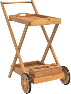 vidaXL Solid Acacia Wood Tea Trolley - 21.3"x34.3"x35.4" - with Castors, 2-Tier Design, and Bottle Holder – Easy-to-Move Serving Cart for Hosting, Storage, and Dining Needs