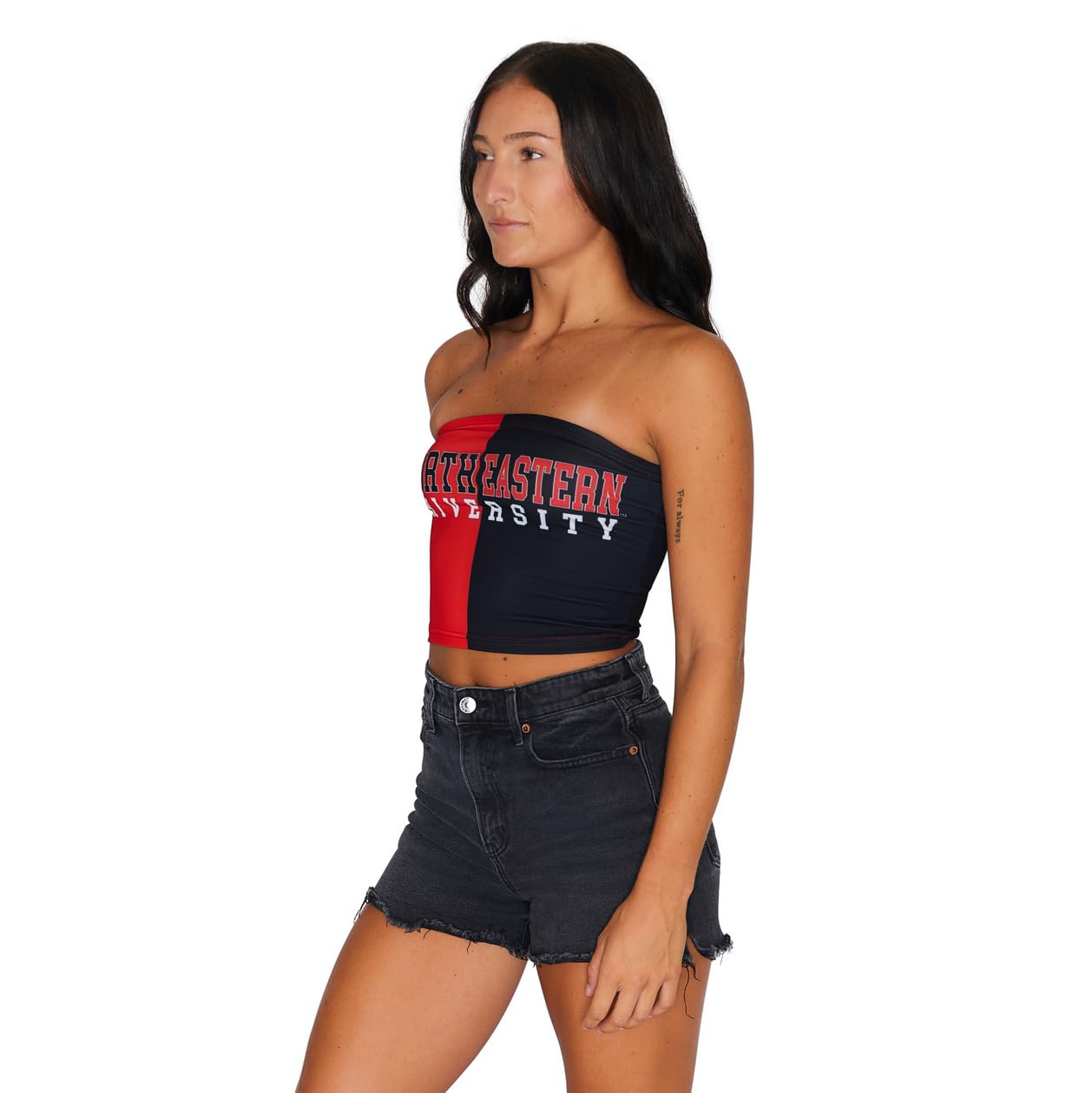 Lojobands Women's Tailgate Outfit College Two Tone Color Block Tube Top Made in USA One Size Fits Most (Northeastern Huskies - Red & Black)