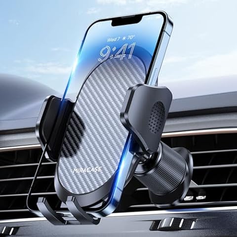 Miracase Phone Holders for Your Car with Metal Hook Clip, Air Vent Cell Phone Car Mount, Universal Automobile Cradle Fit for iPhone Android and All Smartphones, Dark Black Cover