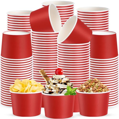 Jingmore Paper Ice Cream Cups 9oz Colored Disposable Dessert Bowls for Hot or Cold Party Food Cups for Birthday Baby Shower Easter Party Supplies(Red 60 Pcs)
