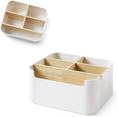 Naturezhen Organizer Scrivania, Portapenne (Con 5 Scomparti Mobile) Organizer da Scrivania Multiuso legno per Cosmetico, Penne, Telecomando, Forbici, Organizzatore di Cancelleria (Bianca)