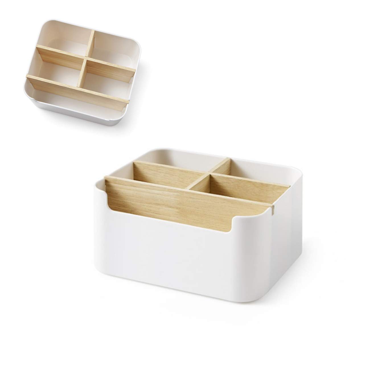 Naturezhen Organizador Escritorio Blanco, Organizador Escritorio Madera, Caja de Almacenamiento de Madera con Desmontable Compartimentos, para Oficina Hogar Colegio