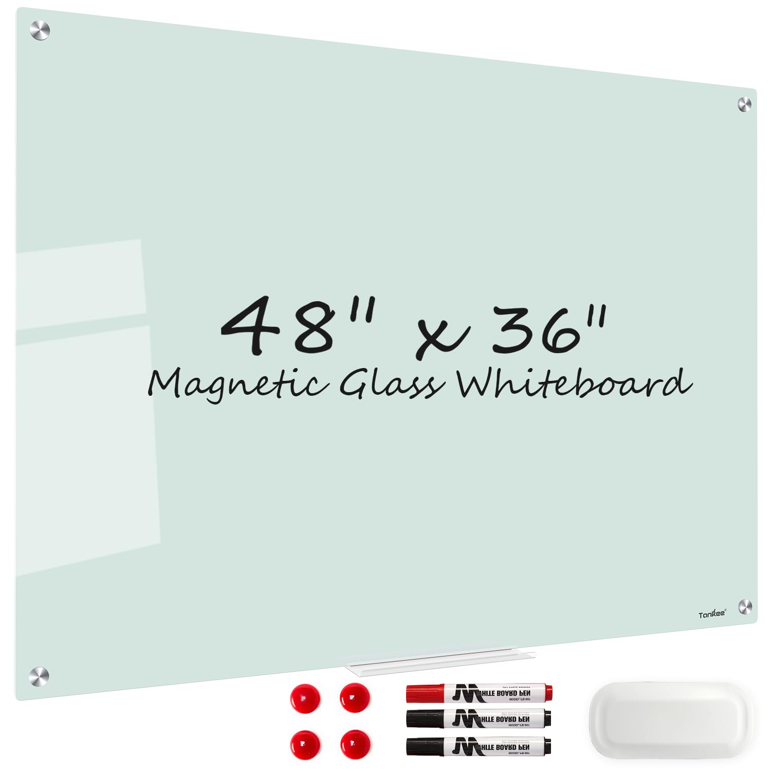 Magnetic Glass Whiteboard, TANKEE 48 x 36 Inches Glass Dry Erase Board Large White Board for Wall, Frameless Whiteboard for Office School Home Classroom