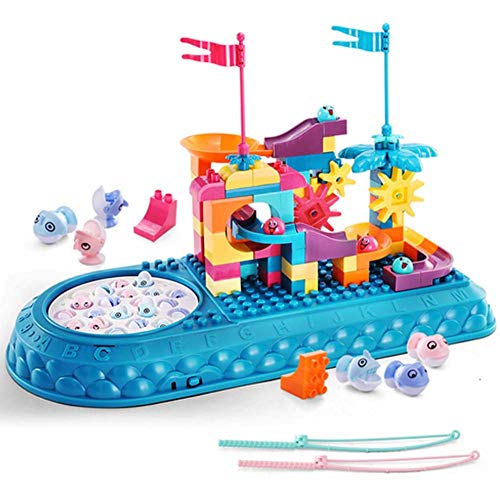 LIANHUI Vassoi da Pesca per Bambini Building Blocks 2 in 1 Playboard Elettrici per Pesca Building Blocks Gruppo Puzzle Creativo di Assemblaggio Adatto A Ragazzi E Ragazze,Blue