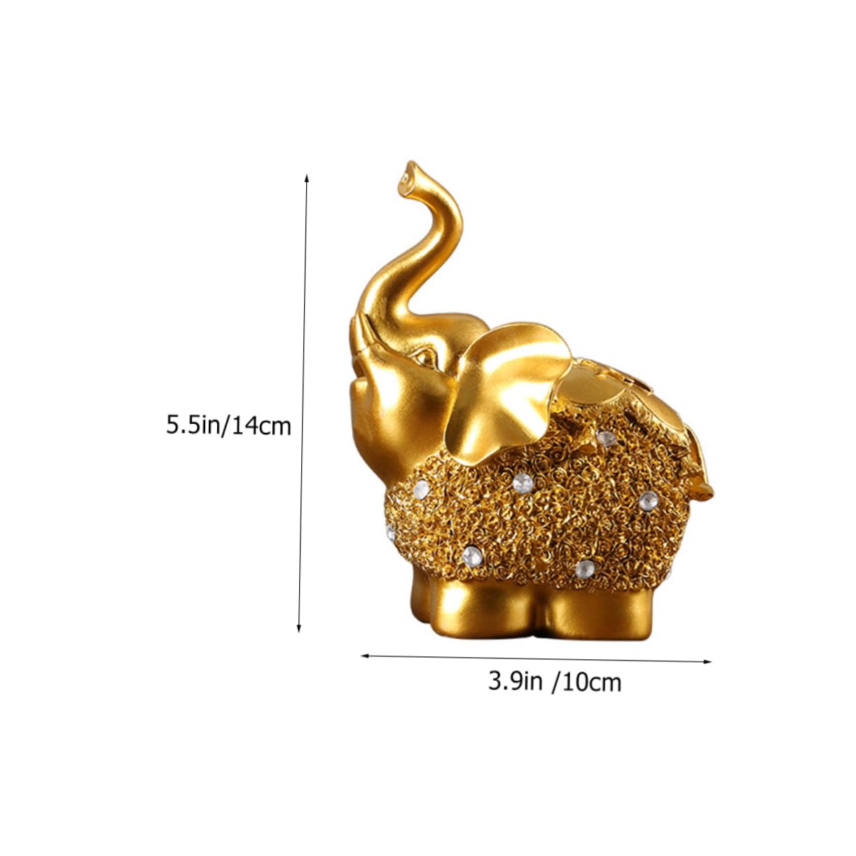 Scultura di Elefante in Resina Dorata 2 Pezzi Base Piatta e Lavorazione Fine, Ornamento Decorativo per Interni e Scrivania, per Inaugurazioni e Arredamento Casa