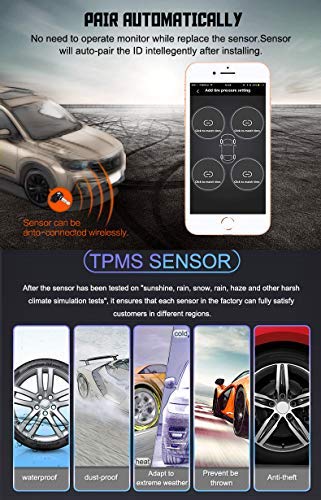 3T6B Car Bluetooth TPMS Tire Pressure Monitoring System Phone APP Monitoring with 4 External Sensors for Car