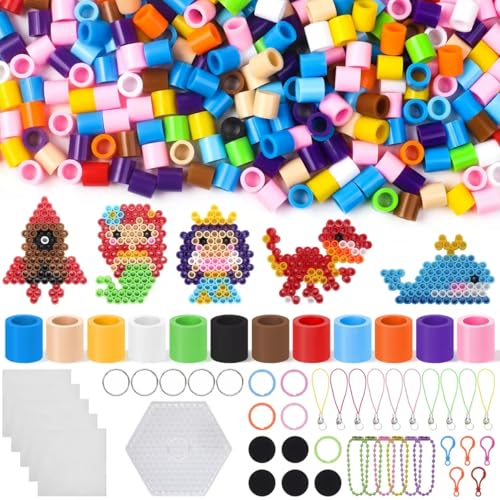 Liangding 1400+ Pièces Grandes Perles à Repasser de 10 mm, 12 Couleurs de Perles à Repasser XL avec Plaque et 16 Modèles, DIY pour Bijoux pour Enfants -...