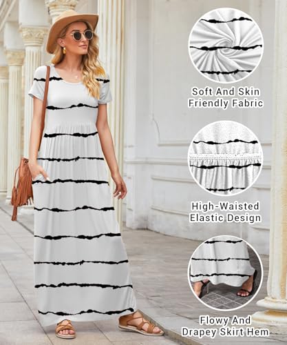 Image of EUOVMY Women's Short Sleeve Loose Plain Maxi Dresses Casual Vacation Long Dresses with Pockets