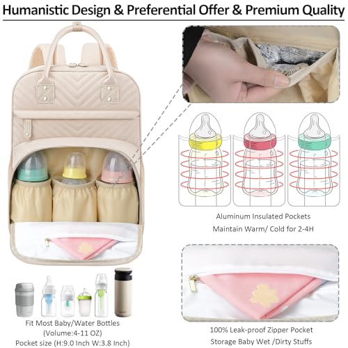 Image of Tenot Diaper Bag Backpack Tote for Women Large Capacity, Baby Bag with Insulated Pockets Multifunctional Diaper Bags For Baby Girl Boy Waterproof Baby Bags For Boys Girls Maternity Bag Beige