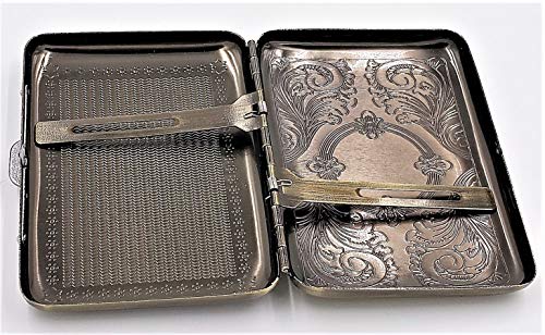 Classic Metallic Silver Color Double Sided King Cigarette Case Etched Design Shorter than 100\'s (Antique Brass)